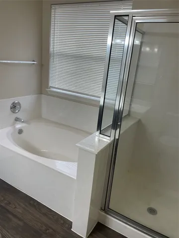 a bathroom with a bathtub