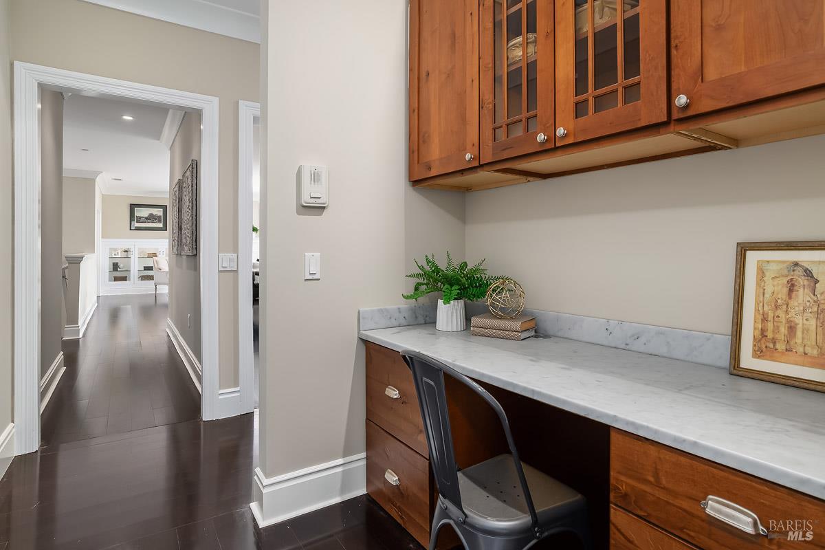 56 Mooring Road San Rafael, CA 94901 - Photo 25 of 45 Built-in desk and storage. Carrara marble top