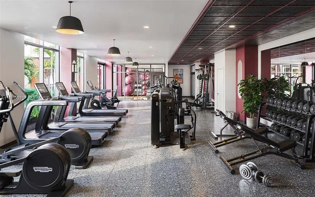 a view of a room with gym equipment