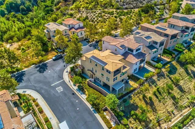 an aerial view of residential house with outdoor space and swimming pool