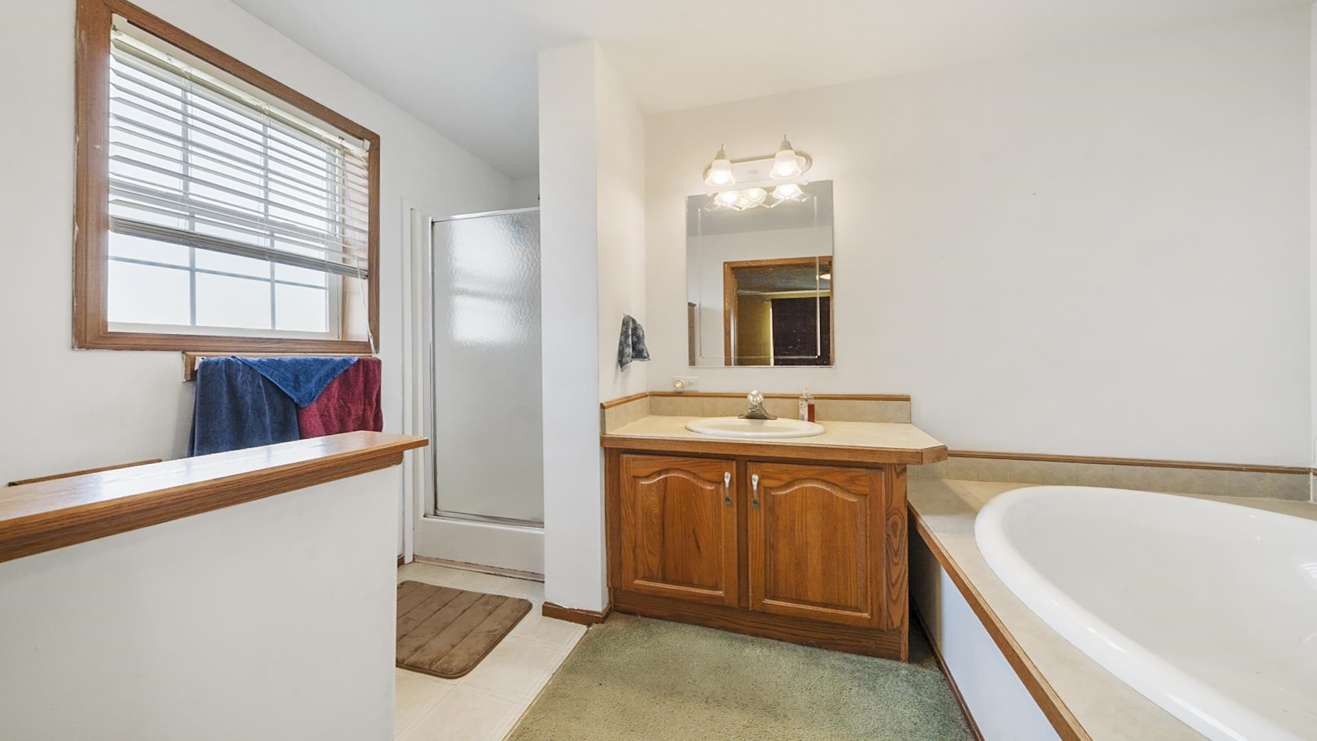 820 Brooklyn Road West Brooklyn, IL 61378 - Photo 32 of 41 a bathroom with a tub sink and mirror