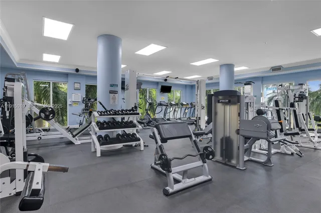a view of a room with gym equipment