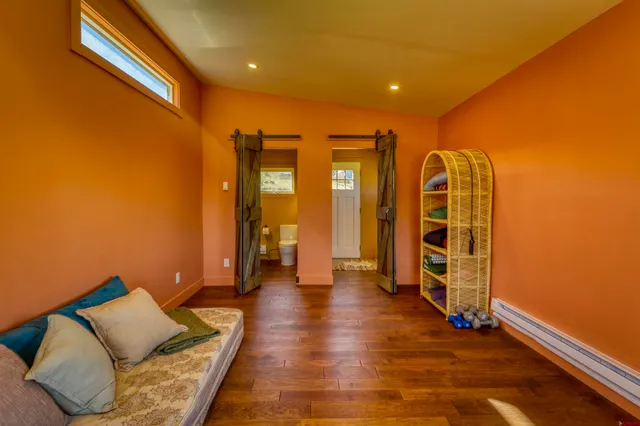 a view of a garden with a lake view