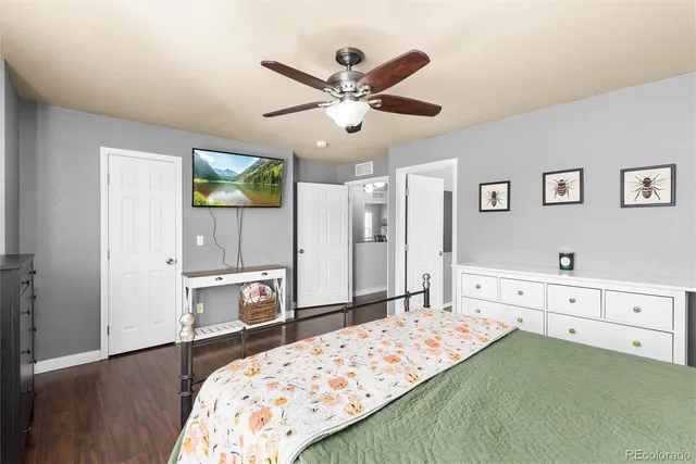 a bedroom with a bed and a dresser