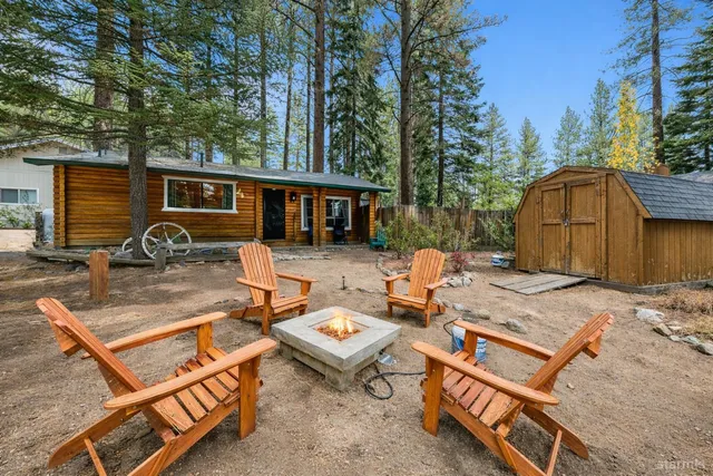 a backyard of a house with outdoor seating
