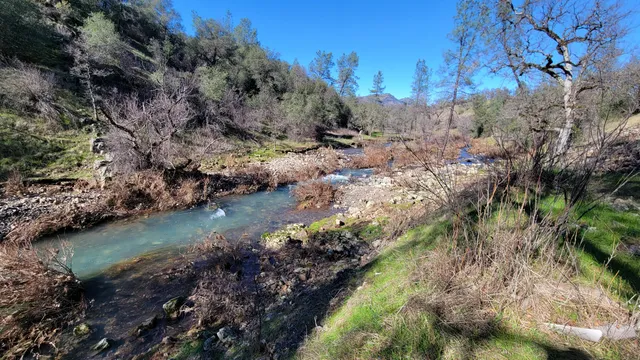 a view of a lake with green space