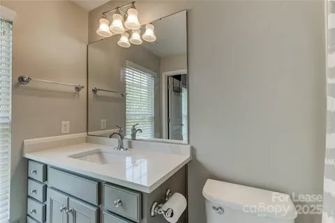 a bathroom with a sink a toilet and a mirror