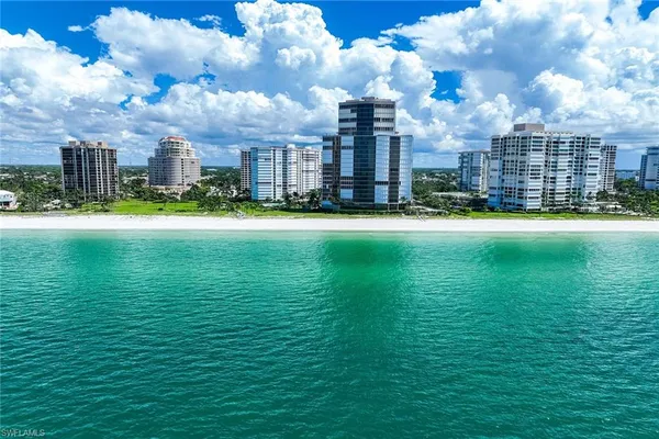 a city view with tall buildings