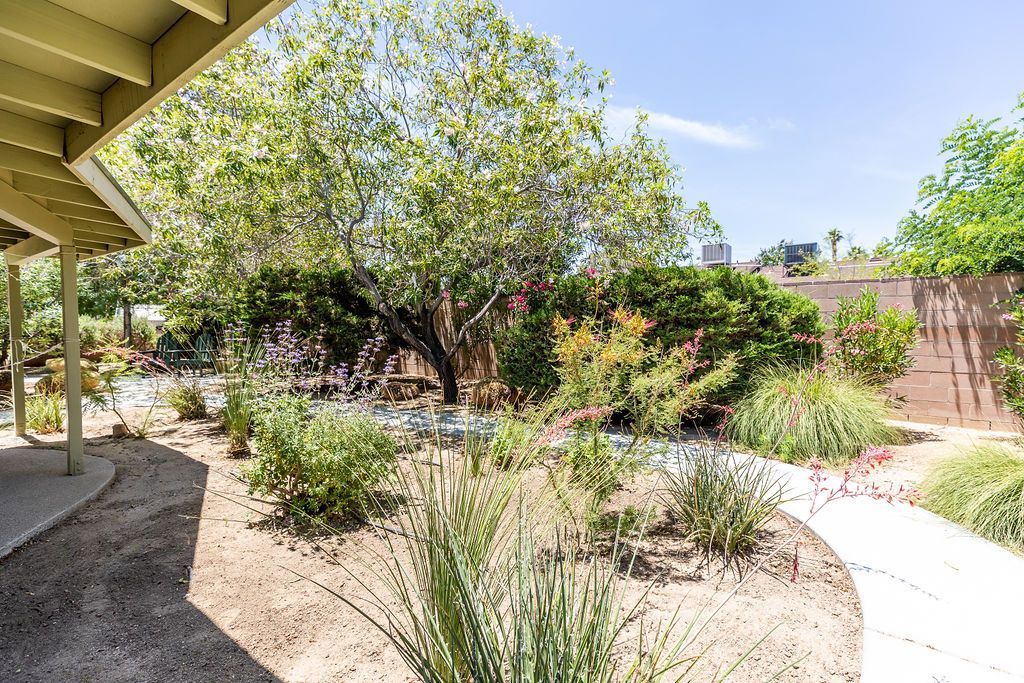 831 Peg Street Ridgecrest, CA 93555 - Photo 27 of 32 a backyard of a house with a garden and plants