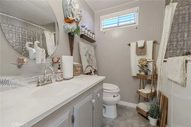 a bathroom with a sink a toilet and a mirror
