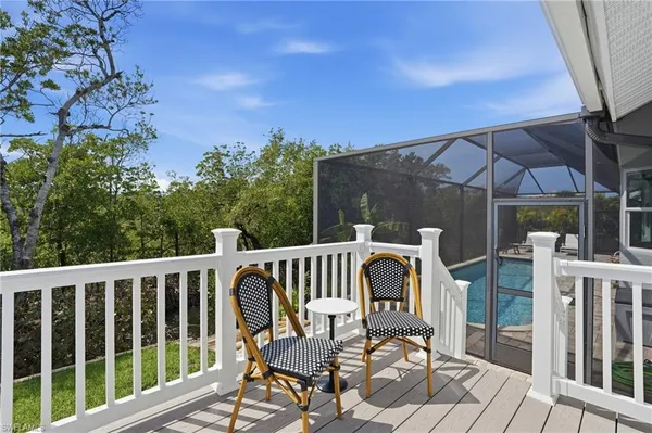 a view of a terrace with a bench