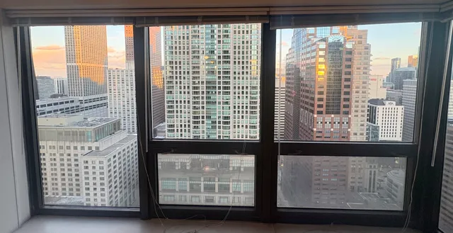 a view of a large window with an outdoor view