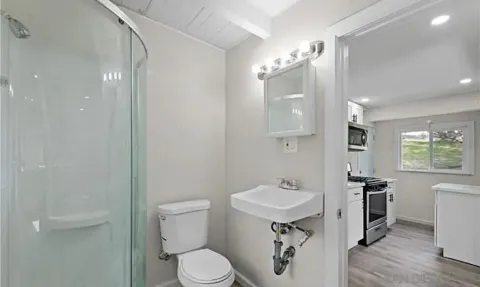 a bathroom with a toilet a sink and mirror