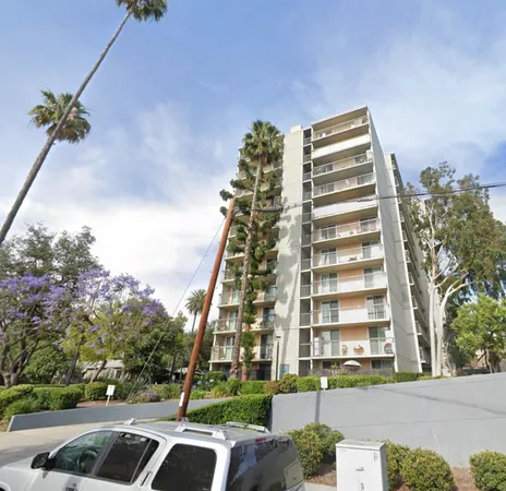 a front view of a multi story building