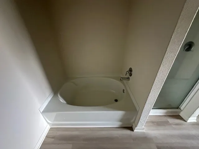 a bathroom with a bathtub