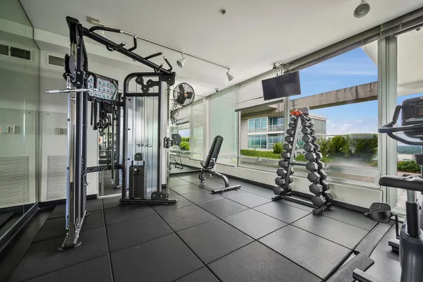 a view of a room with gym equipment