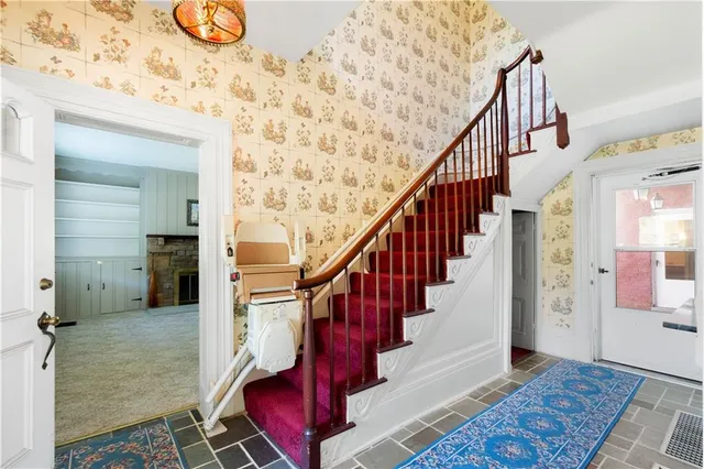 a large kitchen with a window