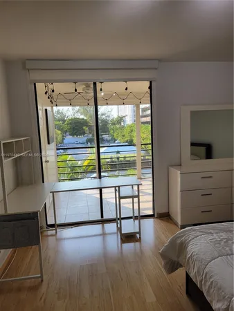 a view of a bedroom with furniture and windows