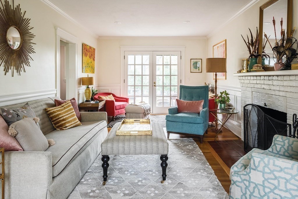 170 Oliver Road Newton, MA 02468 - Photo 3 of 13 a living room with furniture and a fireplace