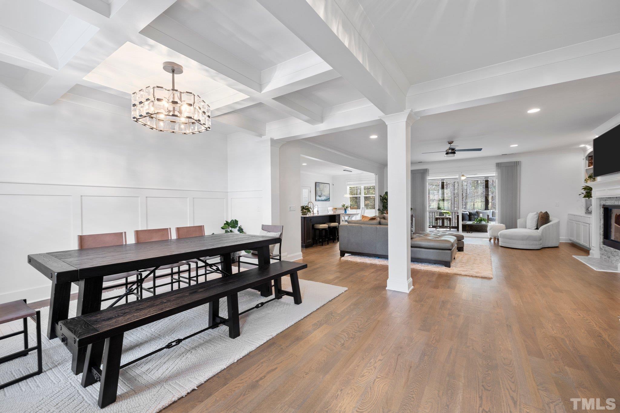 9508 Oakhurst Court Raleigh, NC 27614 - Photo 10 of 67 Large elegant formal dining room with coffered ceiling, extensive moldings,& plantation shutters.