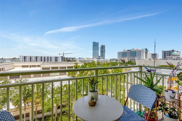 a balcony with a water view