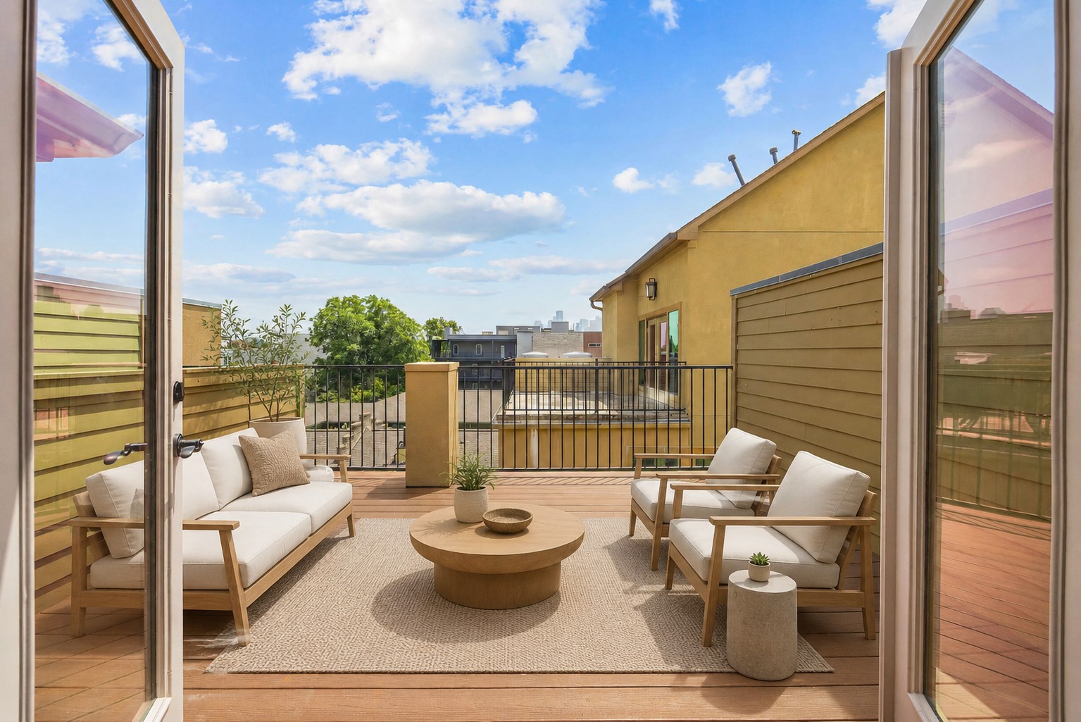 2415 Commonwealth Street Houston, TX 77006 - Photo 8 of 26 This rooftop retreat is the perfect place to entertain, relax, and enjoy breathtaking views of the downtown Houston skyline. This photo has been virtually staged to help visualize the space.
