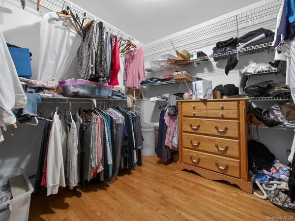 a view of walk in closet with clothes and shoes