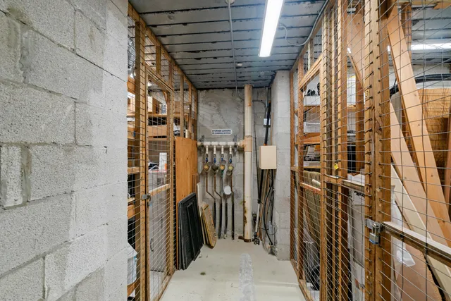 a view of a hallway with a shower