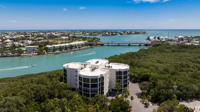 an aerial view of a house with a ocean view