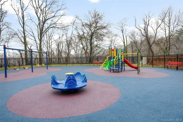 a view of a park with slide