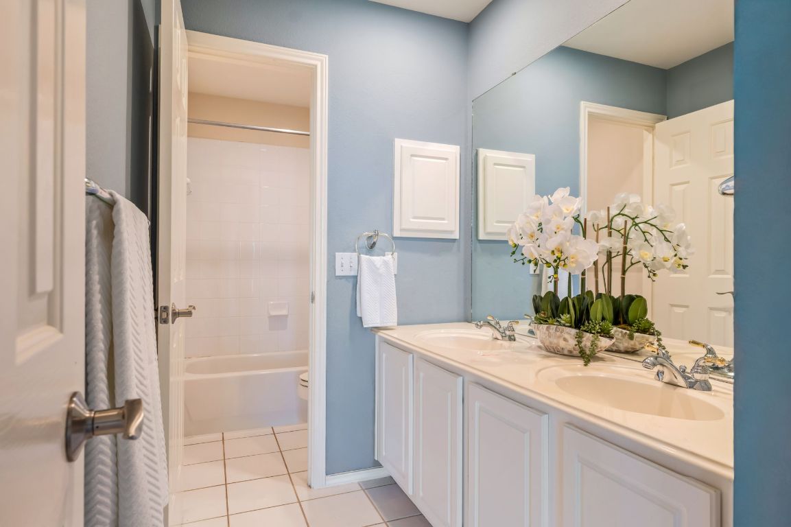 8101 Red Bird Court Austin, TX 78726 - Photo 29 of 33 a bathroom with a sink tub and a mirror