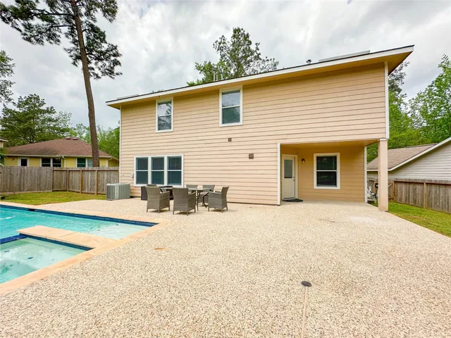 front view of a house with a patio