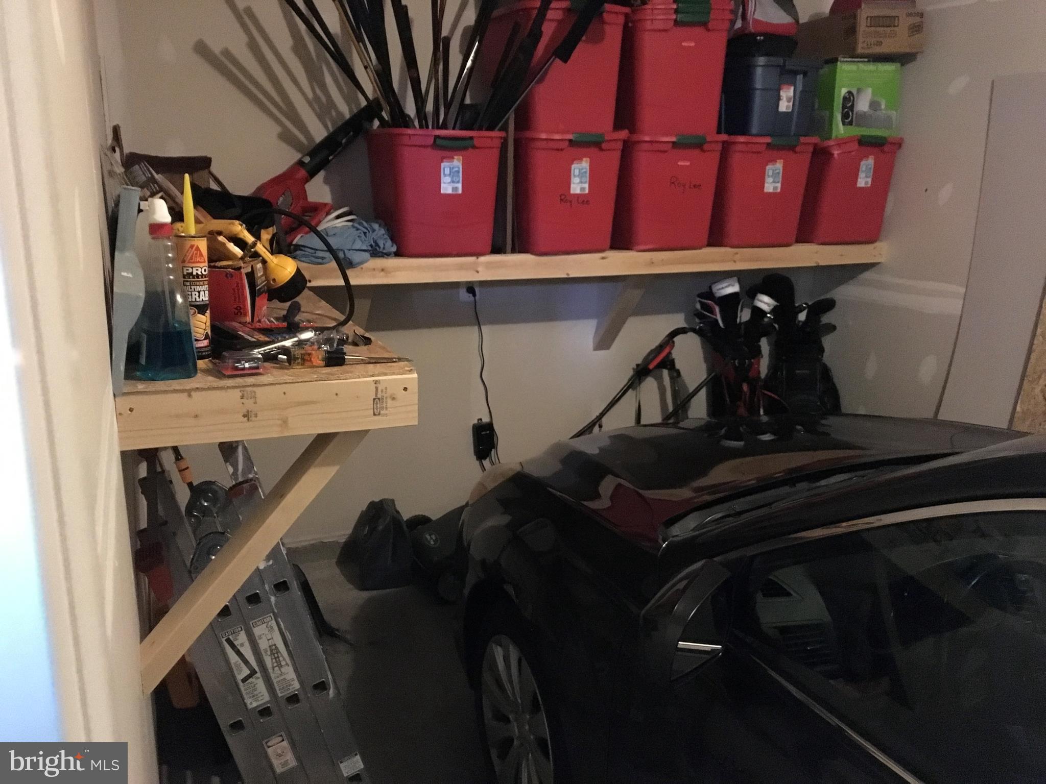Garage with built in shelves
