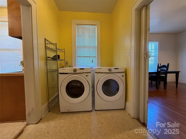 a utility room with dryer and washer