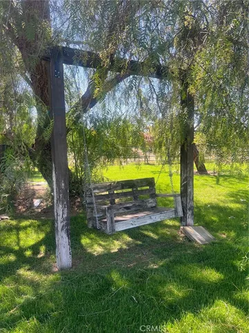 a view of a park with large trees
