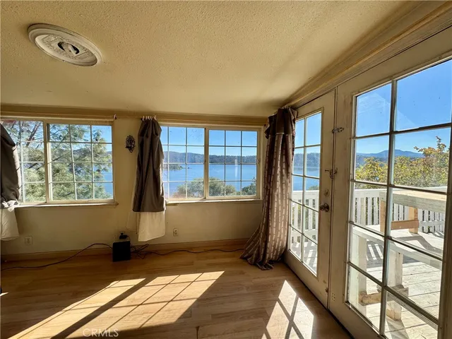 a living room with a large window