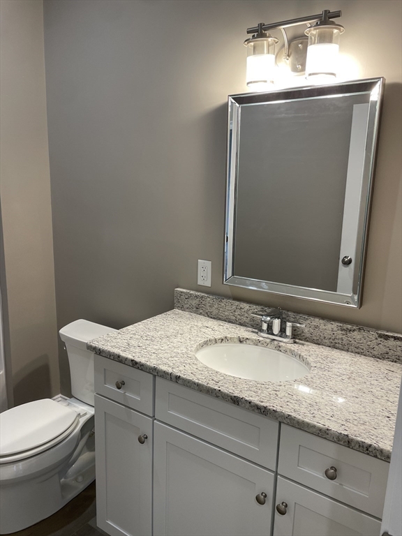 1 Brattle Street, Unit 3 Worcester, MA 01606 - Photo 7 of 21 a bathroom with a granite countertop sink a toilet and mirror