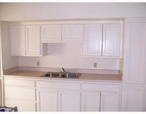 a kitchen with a sink and cabinets