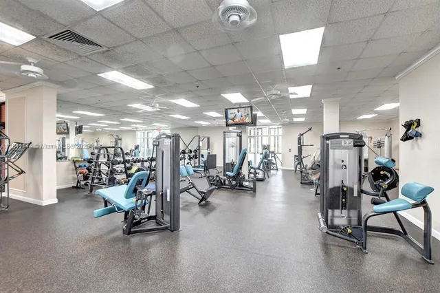 a view of a room with gym equipment