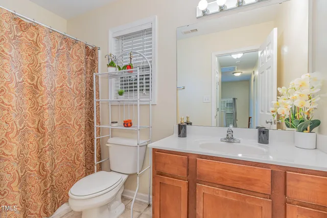 a bathroom with a sink toilet vanity and tub