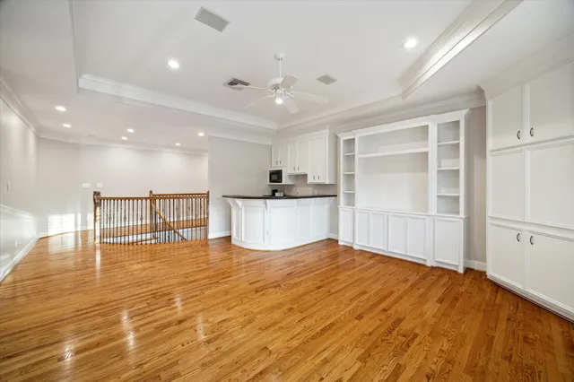 a view of kitchen with wooden floor
