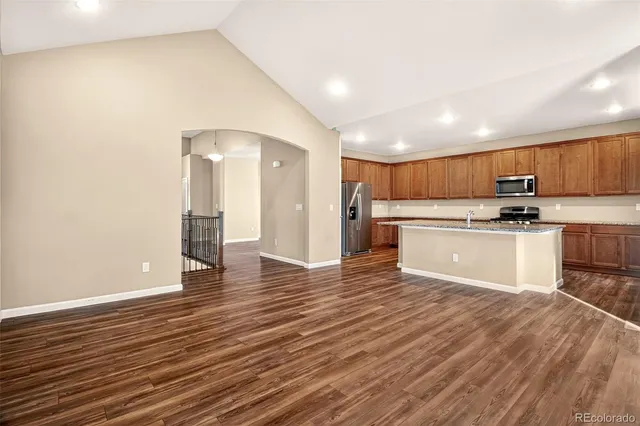 a view of kitchen with wooden floor