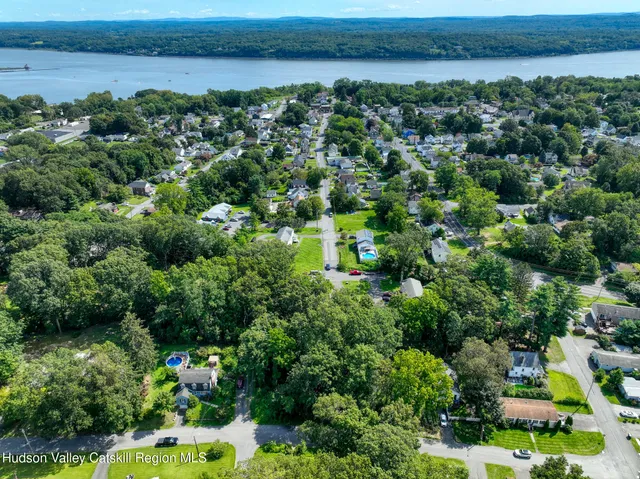 a view of a lake with a city view