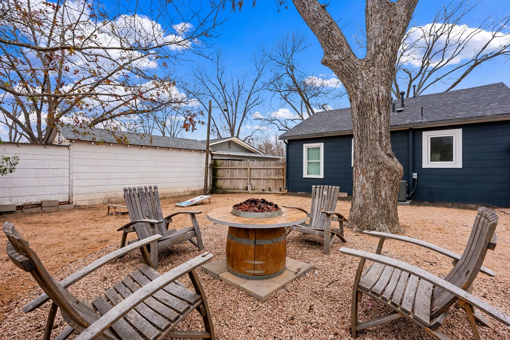 314 West Hackberry Street Fredericksburg, TX 78624 - Photo 22 of 25 a view of a patio with couches table and chairs under an umbrella