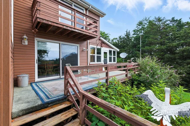 an aerial view of green landscape with trees houses and mountain view