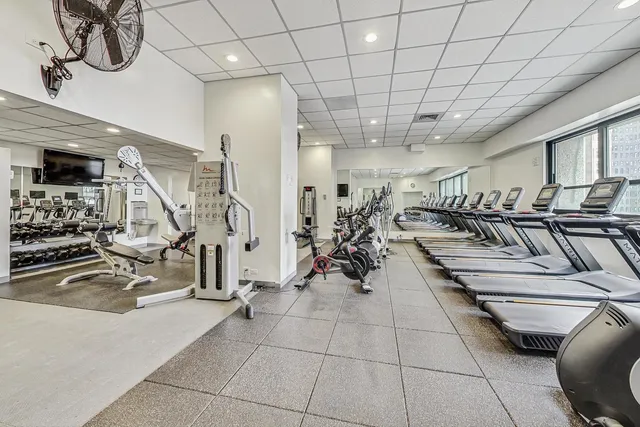 a view of a room with gym equipment