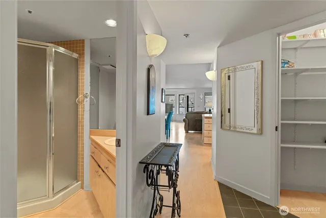 a view of a kitchen from the hallway