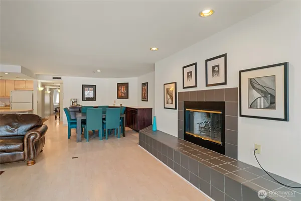 a living room with furniture and a table