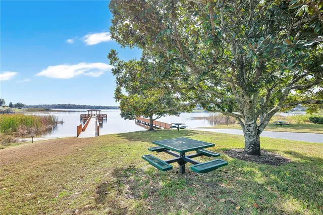 a view of a lake with a backyard