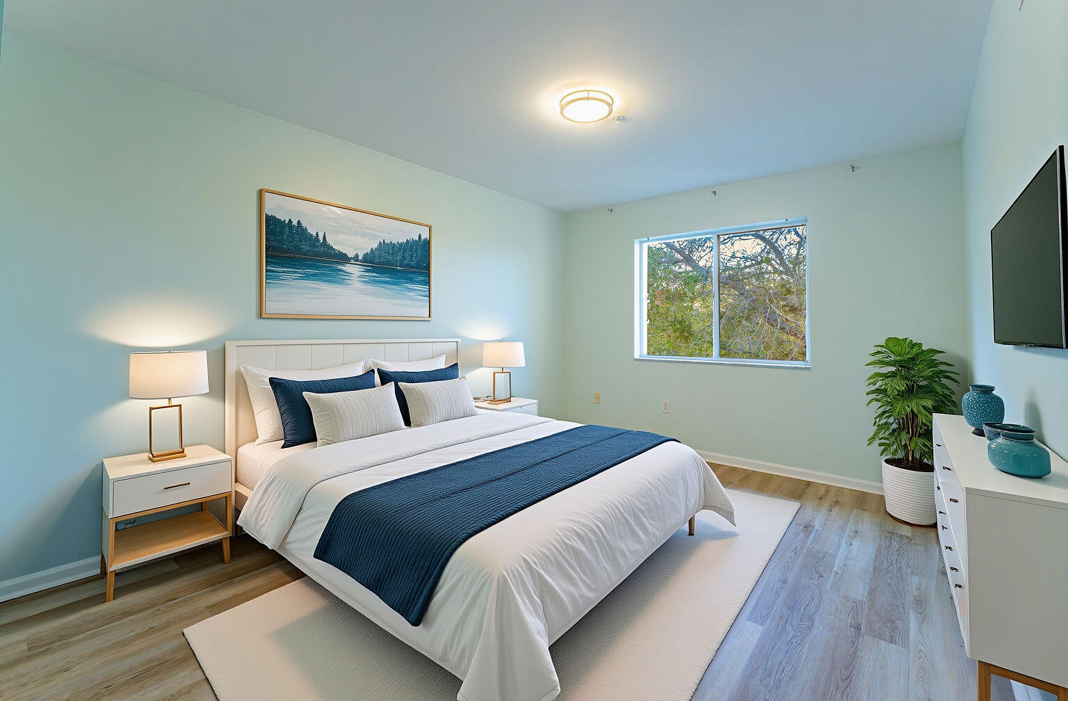 236 Village Boulevard, Unit 1304 Tequesta, FL 33469 - Photo 6 of 30 a bedroom with bed and a potted plant
